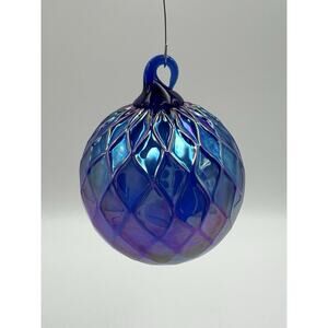 Glass Eye Studio Diamond Optic Iridescent Blown Glass Ornament Friendship Ball